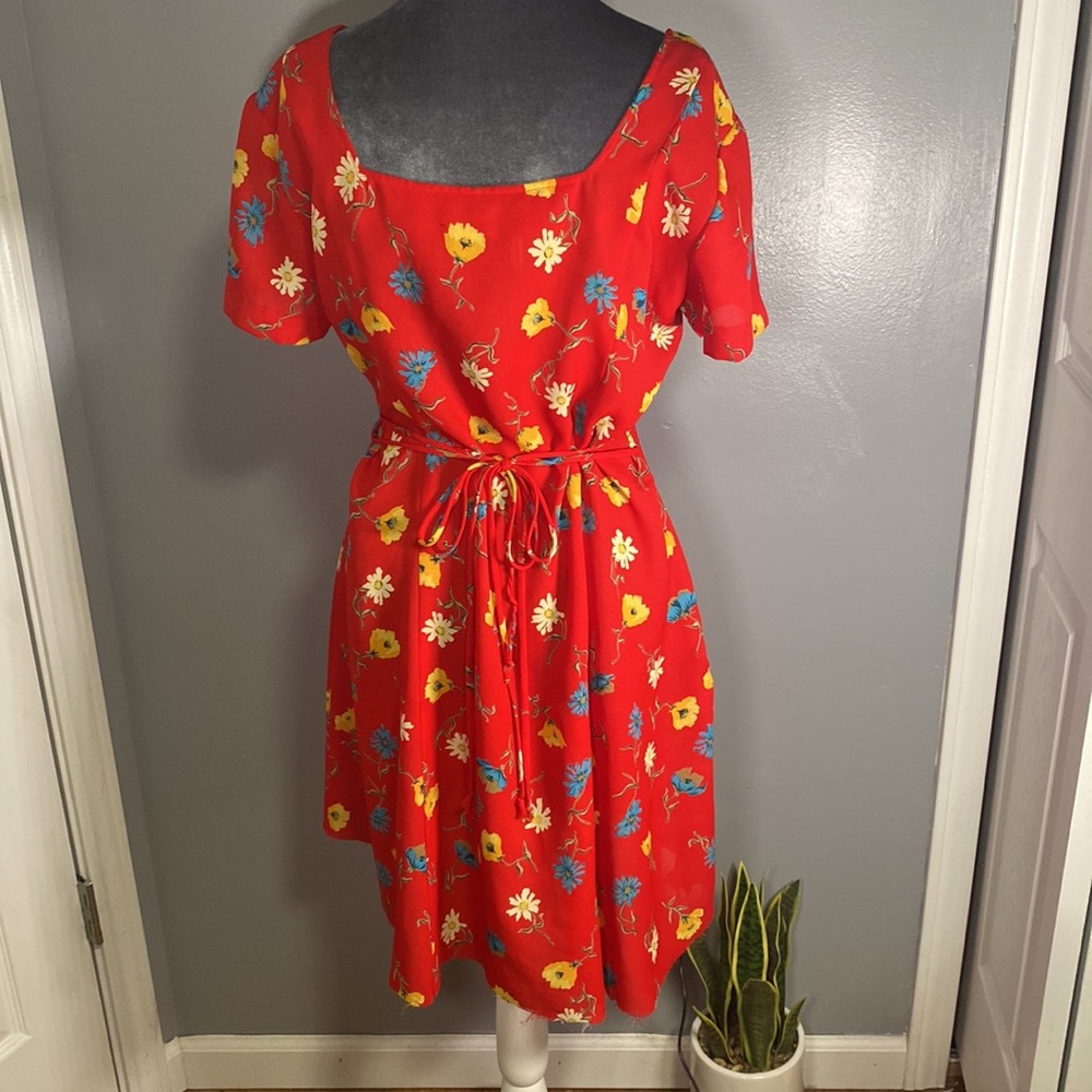 Decked Out Vintage Red Floral Button Down Dress - Picture 7 of 12